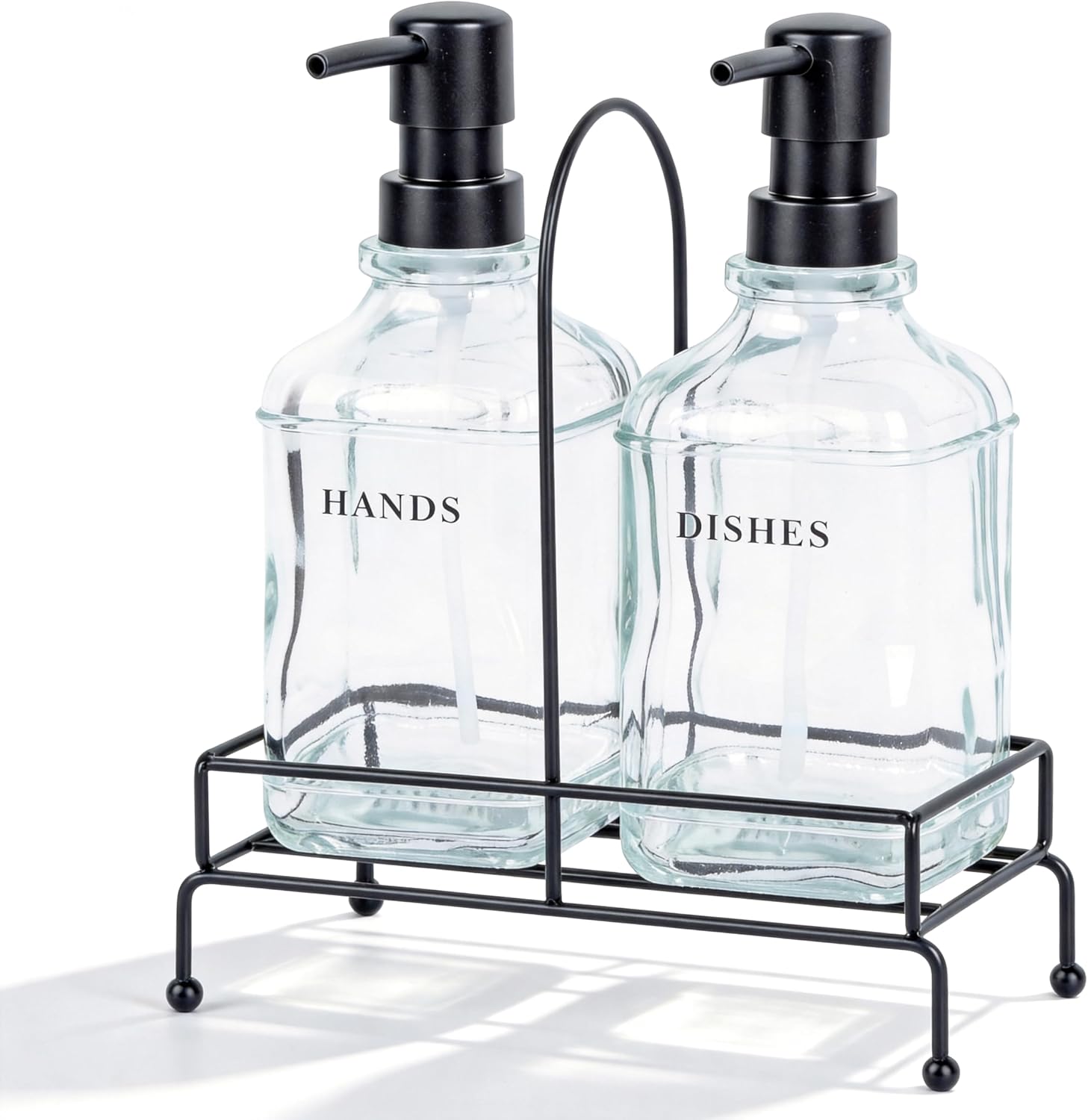 2-Pack Group Press Type Glass soap Dispenser Bottle, Iron Wire Bracket