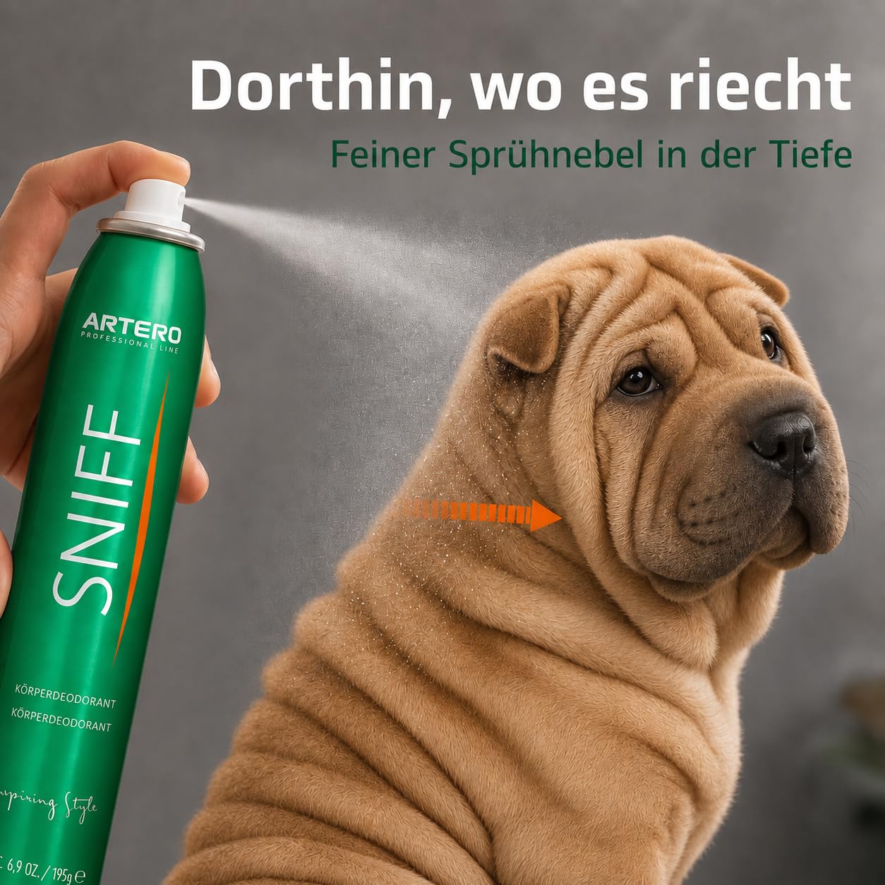 ARTERO Sniff Hunde Deodorant 300ml - Beseitigt schlechten Geruch Sofort, Langanhaltender Körperspray, Geeignet für Welpen und Erwachsene, Vegan und Parabenfrei