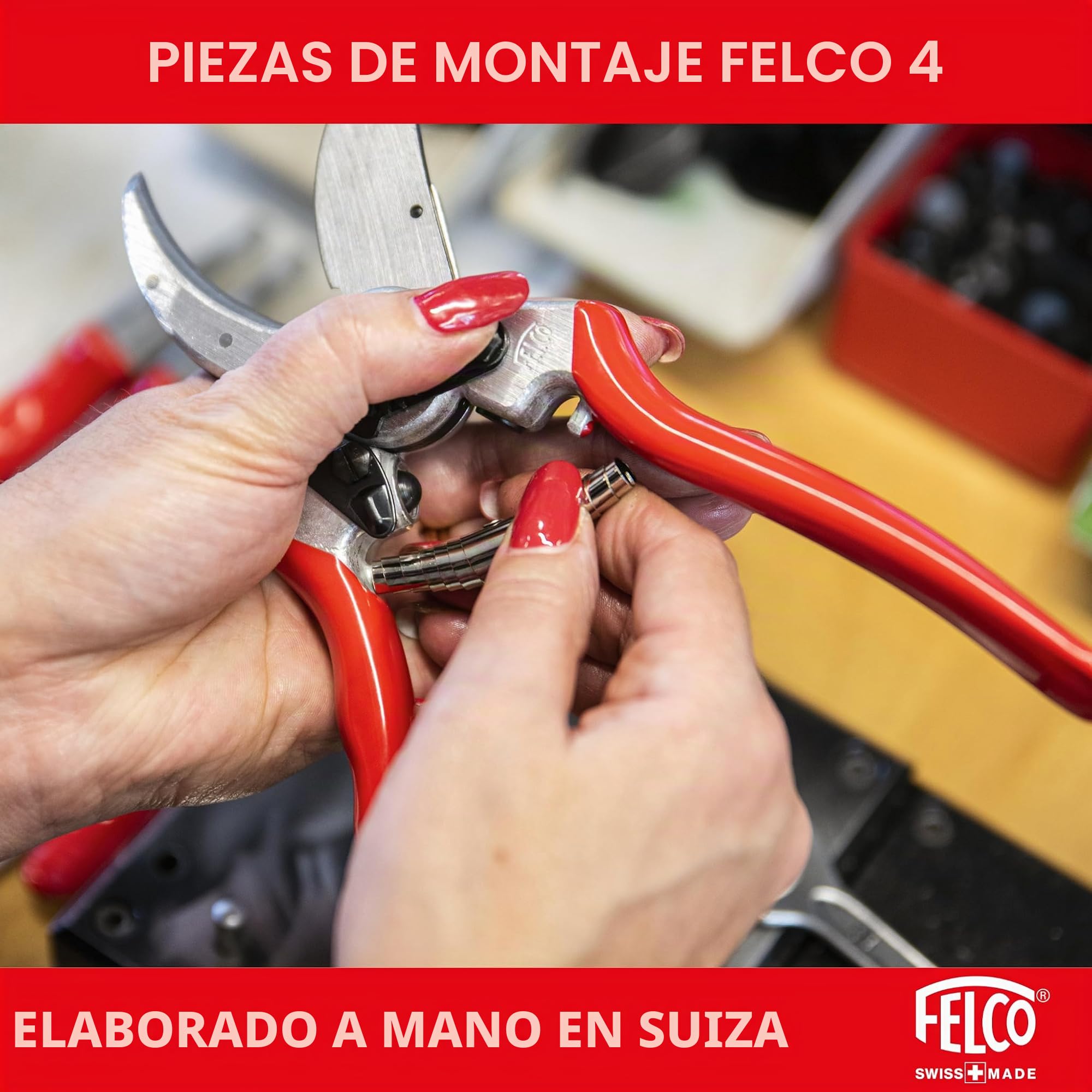 FELCO 4 tijeras de podar para diestros con manos grandes, corte 25 mm | Tijeras robustas con cuchilla de acero templado 45 mm, pensadas para el uso diario en jardín y huerto. Swiss Made.