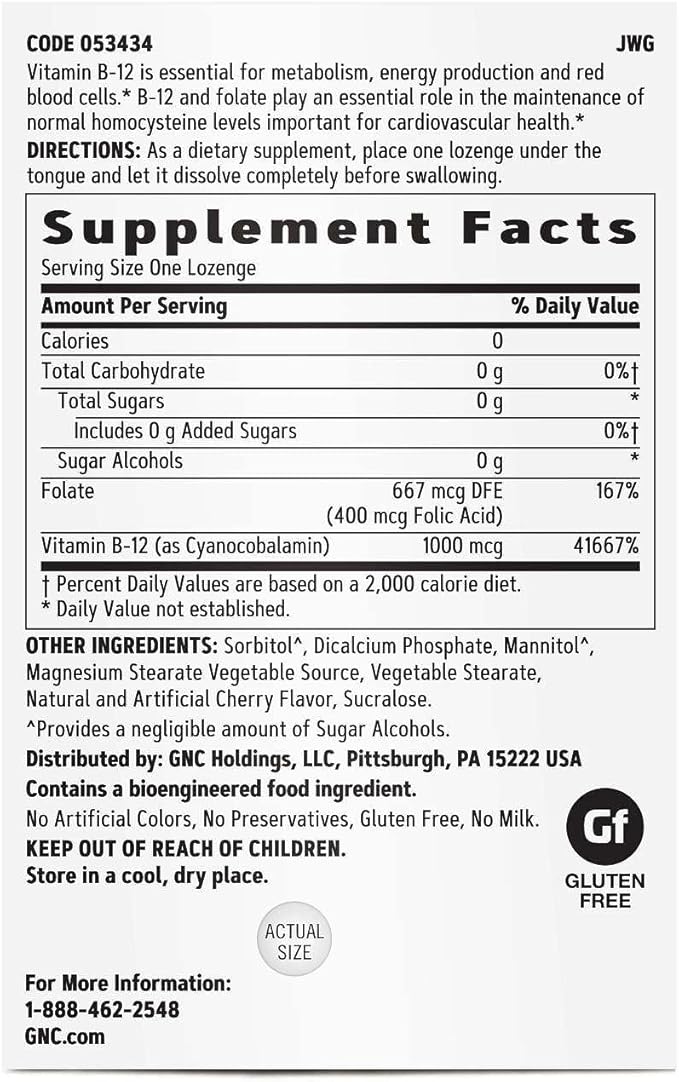 GNC Vitamina B-12 1000mcg Cereza 120 Pastillas miniatura 2