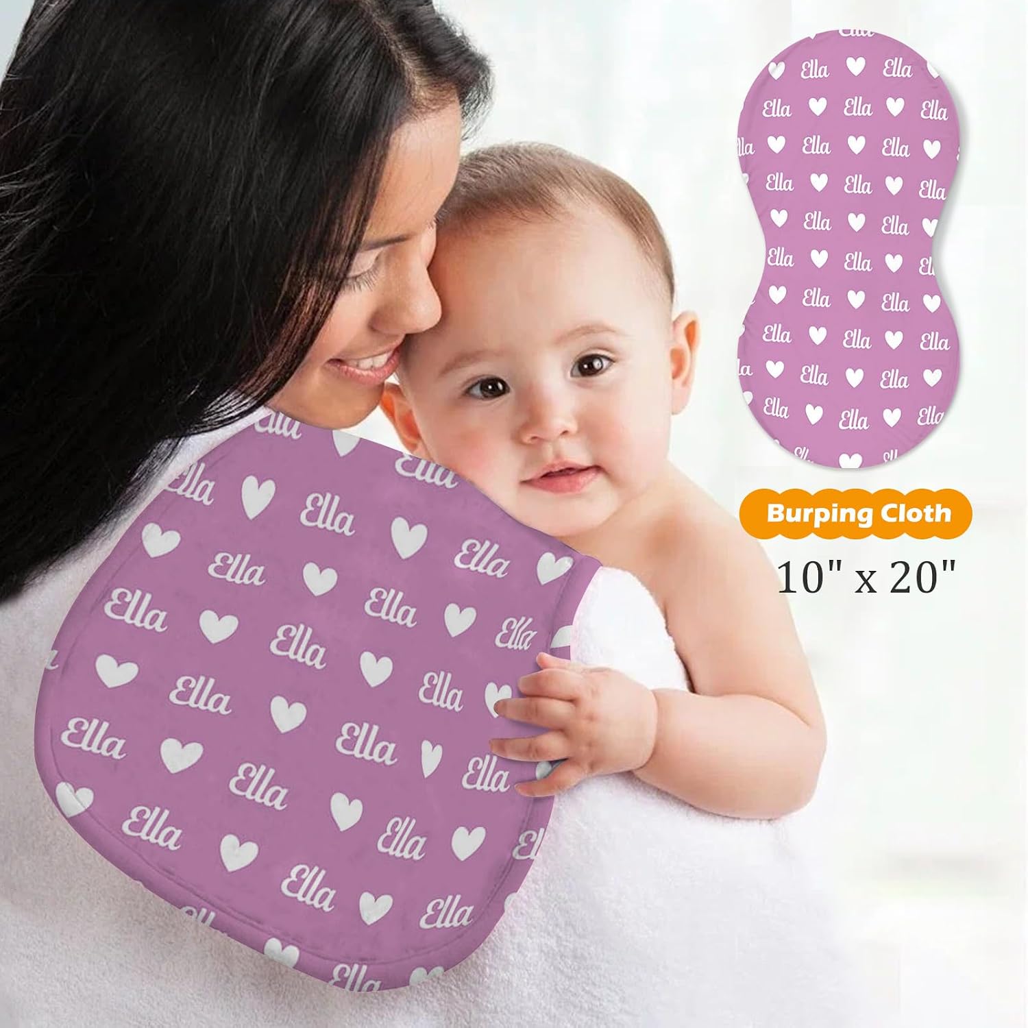 Custom Baby Nursing Swaddling Set: Personalized Custom Name Rose Red Swaddle Blanket Car Seat Cover Bow Headband Hat Nursing Pillow for Infant Girl Love Heart Pattern