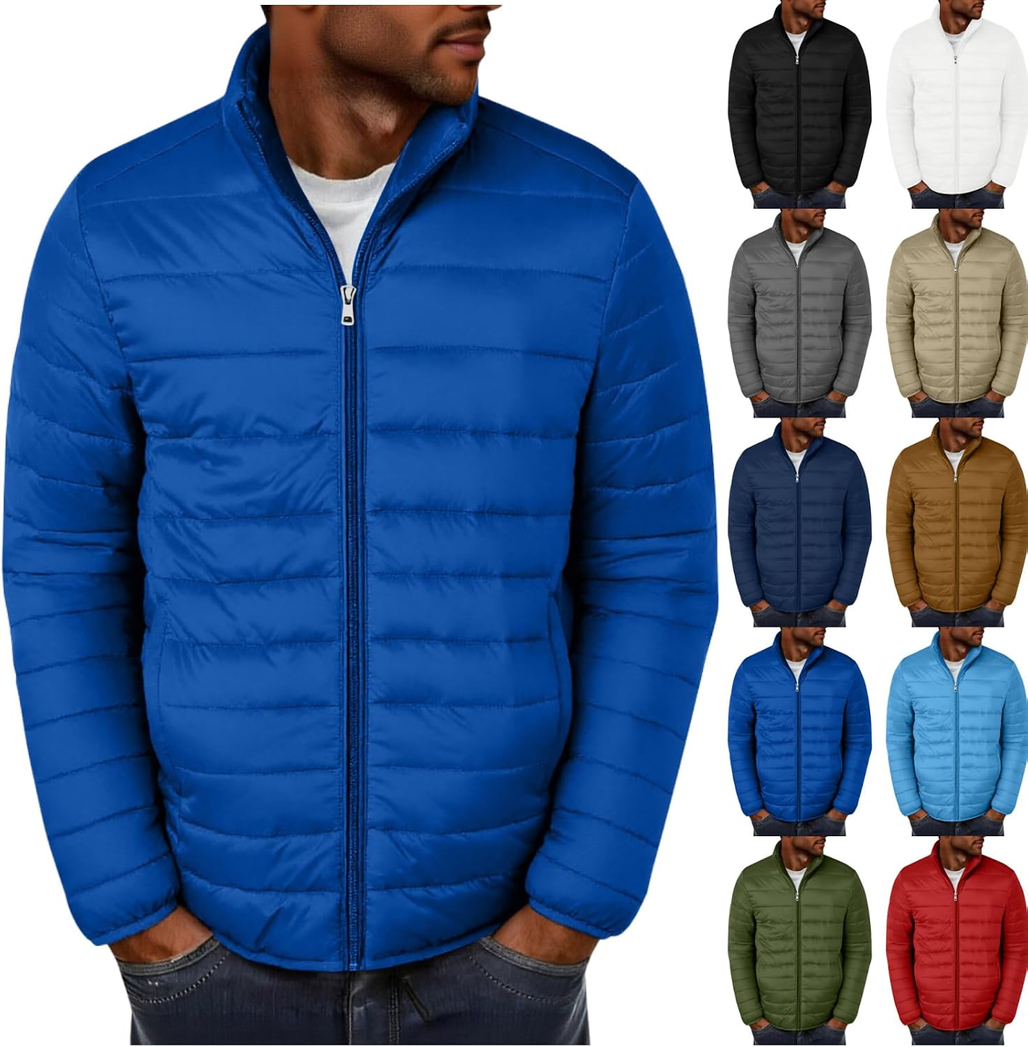 Puffer Jacket Men Lightweight Zip Up Quilted Jackets Warm Casual Stand Collar Long Sleeve Winter Coats Outerwear 2025