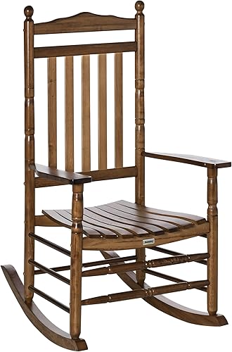 Outsunny Mecedora tradicional de madera con respaldo alto para porche, interiorexterior, color marrón