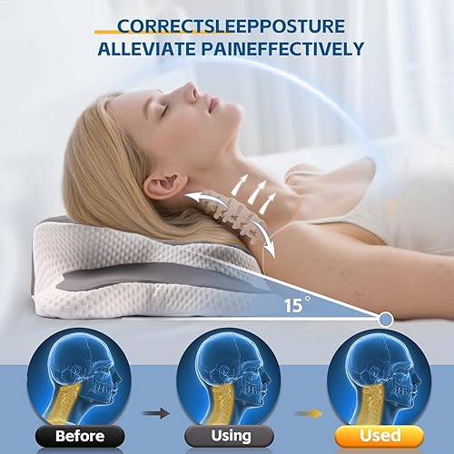 Miniatura 2 de Almohada cervical para el cuello para aliviar el dolor de cuello y hombros, almohada de espuma viscoelástica, almohadas ergonómicas de contorno