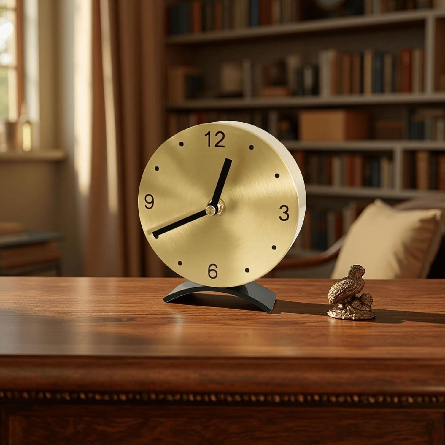 Solid Brass Small Gold Table Clock - Silent Non-Ticking, Battery Operated for Living Room Mantel, Desk or Shelf Decor