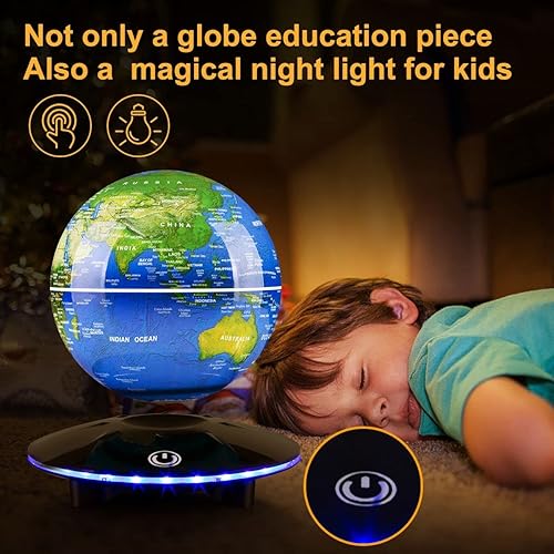 Miniatura 4 de UVEHAS Globo de levitación magnética de 6 pulgadas, lámpara flotante de mapa del mundo, globo LED giratorio flotante, luces nocturnas de globo de