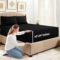 Vista 19 de Empyrean Bedding - Sábanas bajeras tamaño Queen, con sábana de cajón extra profunda – Juego de sábanas bajeras extra profundas, de 24 pulgadas