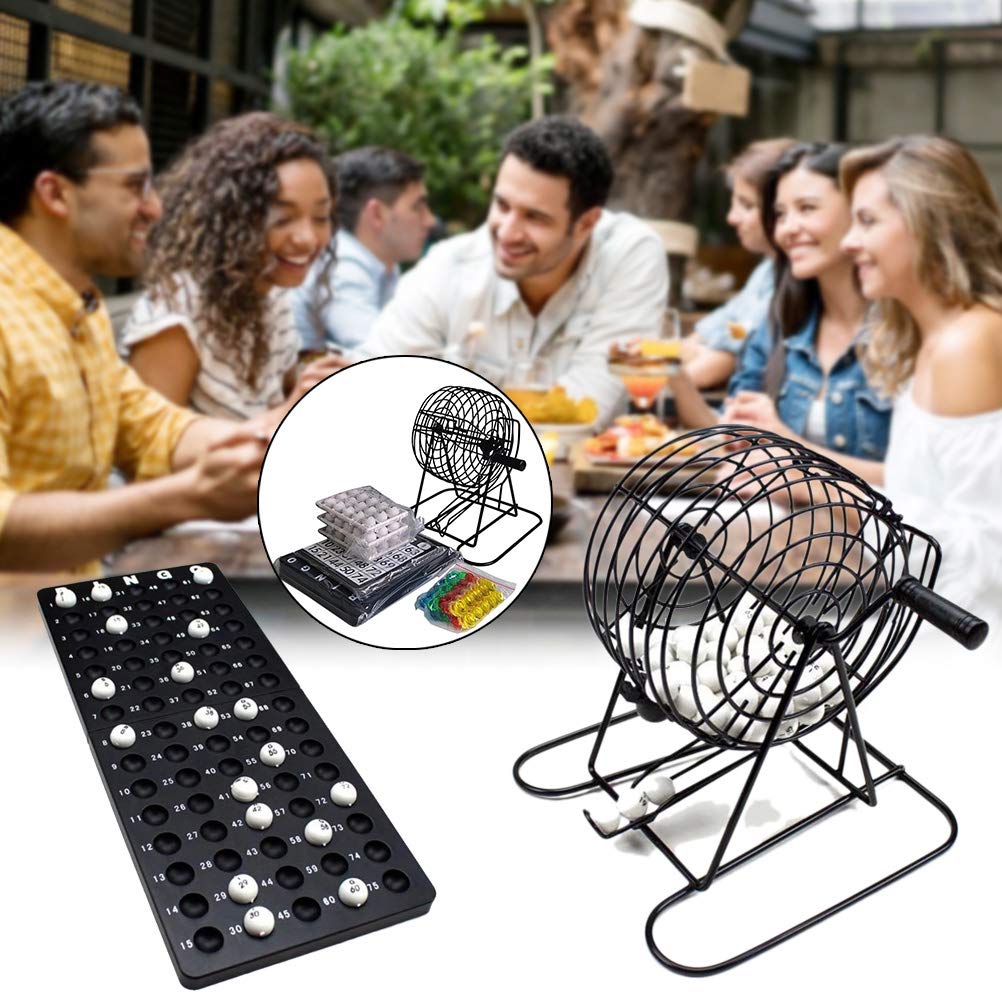 Wakects Ensemble de Jeu de Bingo de Luxe, Cage de Bingo en Métal avec 75 Boules et 18 Cartes pour Les Réunions de Famille et d'amis (Couleur Assortie)