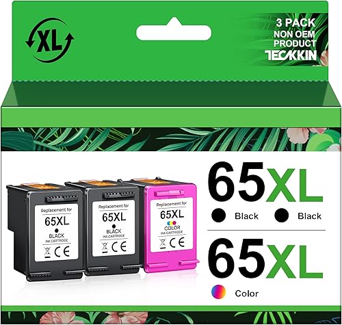 TECKKIN 65XL - Paquete combinado de cartuchos de tinta negrocolor (paquete de 3) de repuesto para tinta 65 65XL para impresora DeskJet 3755 3772