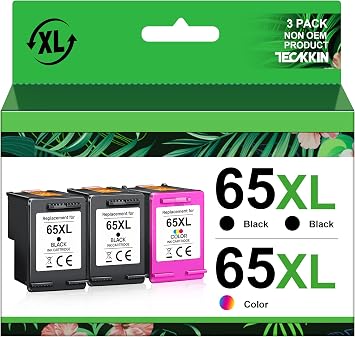 TECKKIN 65XL Ink Cartridges Black/Color Combo Pack 3 Pack Replacement for Ink 65 65XL for DeskJet 3755 3772 3700 3752 3722 2600 2622 2652 Envy 5055 5000 5070 5014 5052 Printer 2 Black, 1 Color