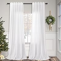 Vista 25 de Cortinas de lino natural semitraslúcidas Pitalk de 36 pulgadas de ancho para sala de estar, juego de 2 paneles con pestaña trasera, cortinas