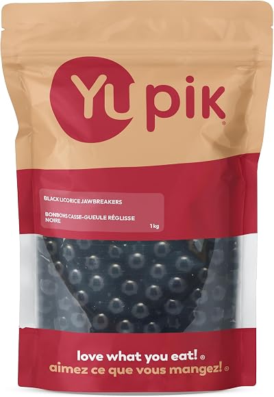 Yupik Black Licorice Jawbreakers, 1 kg, Gluten-Free, Kosher, Black Gum Balls, Licorice Flavor, Fun Treat, Sweet Candy, Delicious Snack, Ideal for Gifting & Decorating