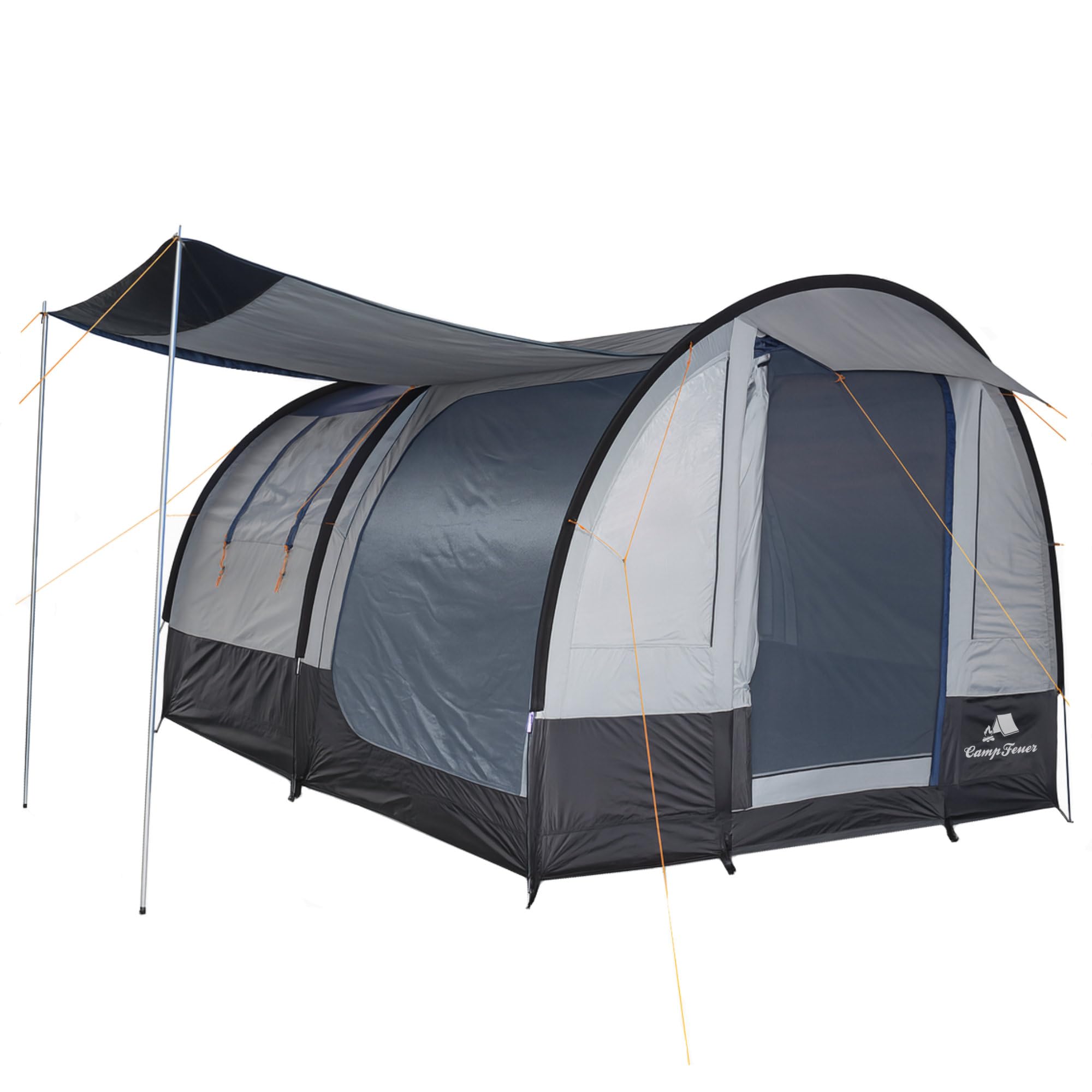 CampFeuer tent Smart tunnel tent for 4 people | Black/Blue | Camping tent with 3 entrances | 2000 mm water resistance | Detachable wall | Vents with mosquito nets