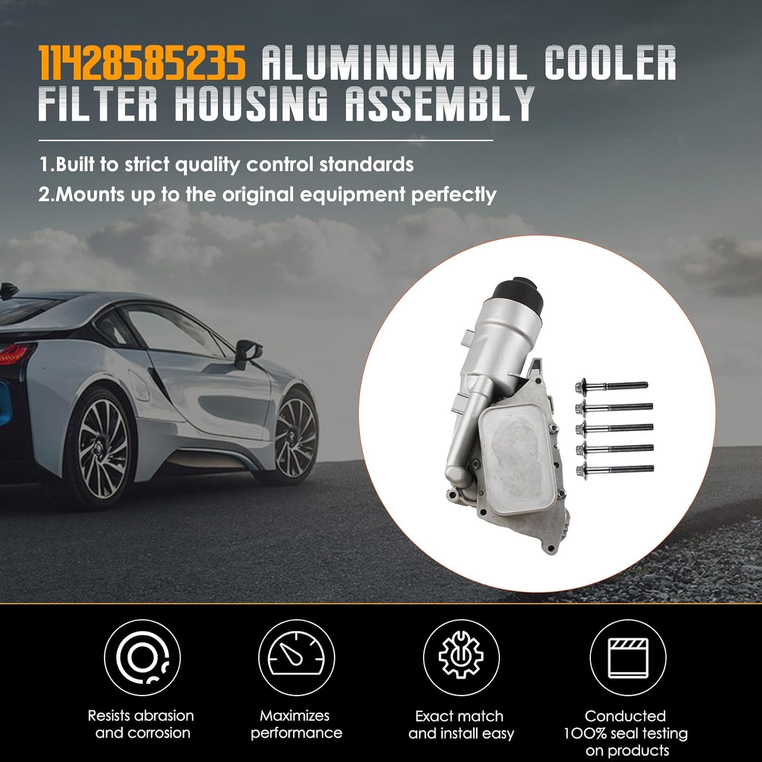 PANGOLIN 11428585235 Aluminum Oil Cooler Filter Housing Assembly 11428511391 Compatible with B-M-W X1 X2 i8 1.5 2.0L,fit for 14-19 Mini Cooper/Clubman/Countryman 1.5L 1.6L 2L