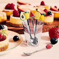 Vista 2 de Cucharas y tenedores pequeños de acero inoxidable y silicona, juego de 6 piezas, formas de frutas para frutas, queso, aperitivos