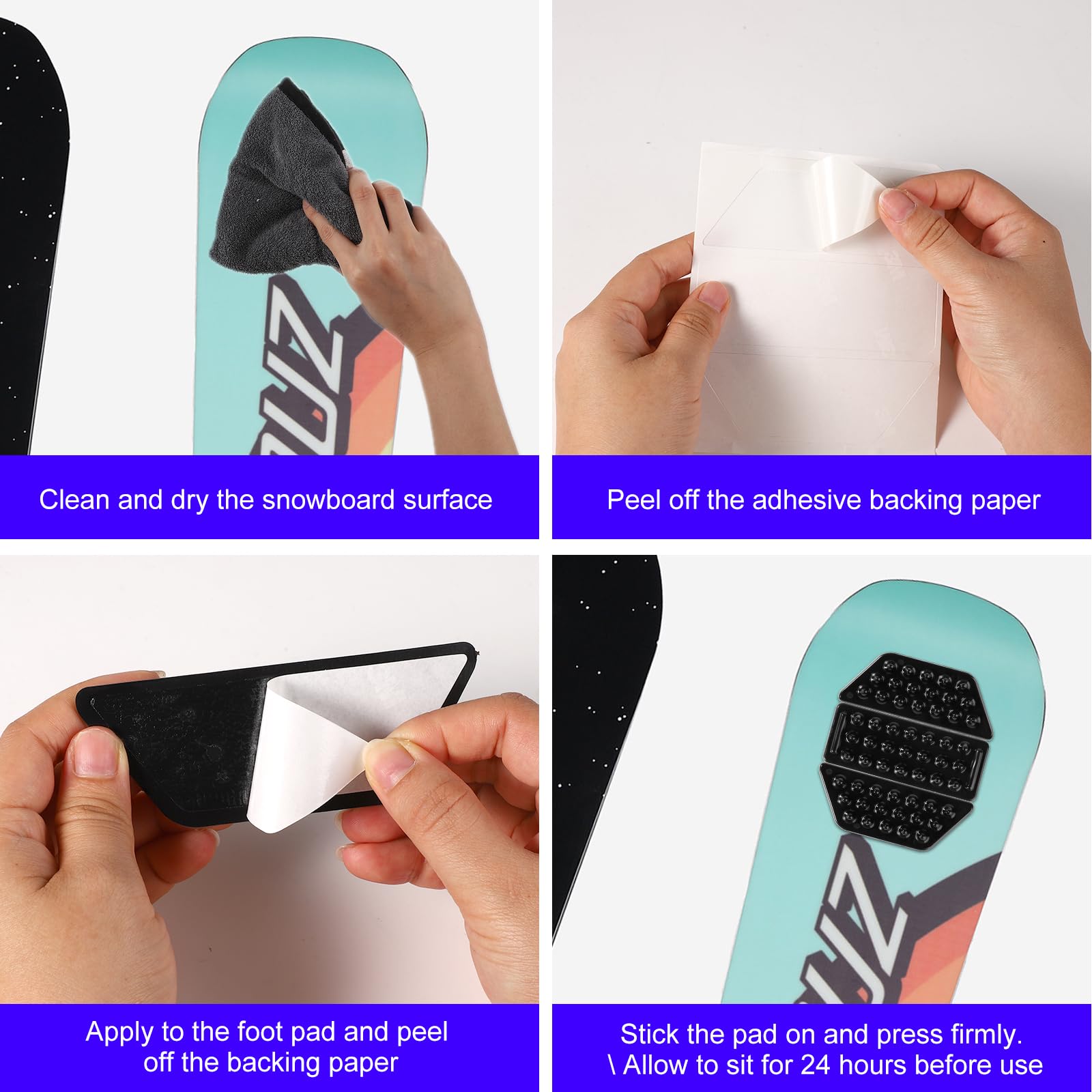 6pcs Stomp Pad Snowboard, Le Patin de Snowboard Noir Offre Une Adhérence Supplémentaire pour Le Snowboard Antidérapant Et Auto-Adhésif Accessoires de Ski d'hiver