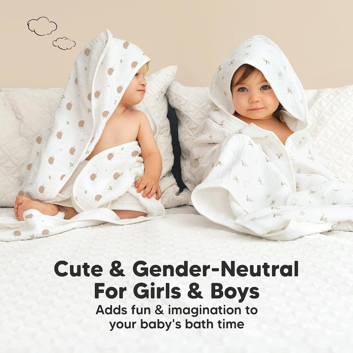 KeaBabies Muslin Baby Bath Towels with Hood for Girl Boy (Meadow, 30x30) | Soft Absorbent Organic Cotton, Large Hooded Baby Towels for Toddlers, Infant, Kids, Newborn, Baby Bath Essentials Gift Set