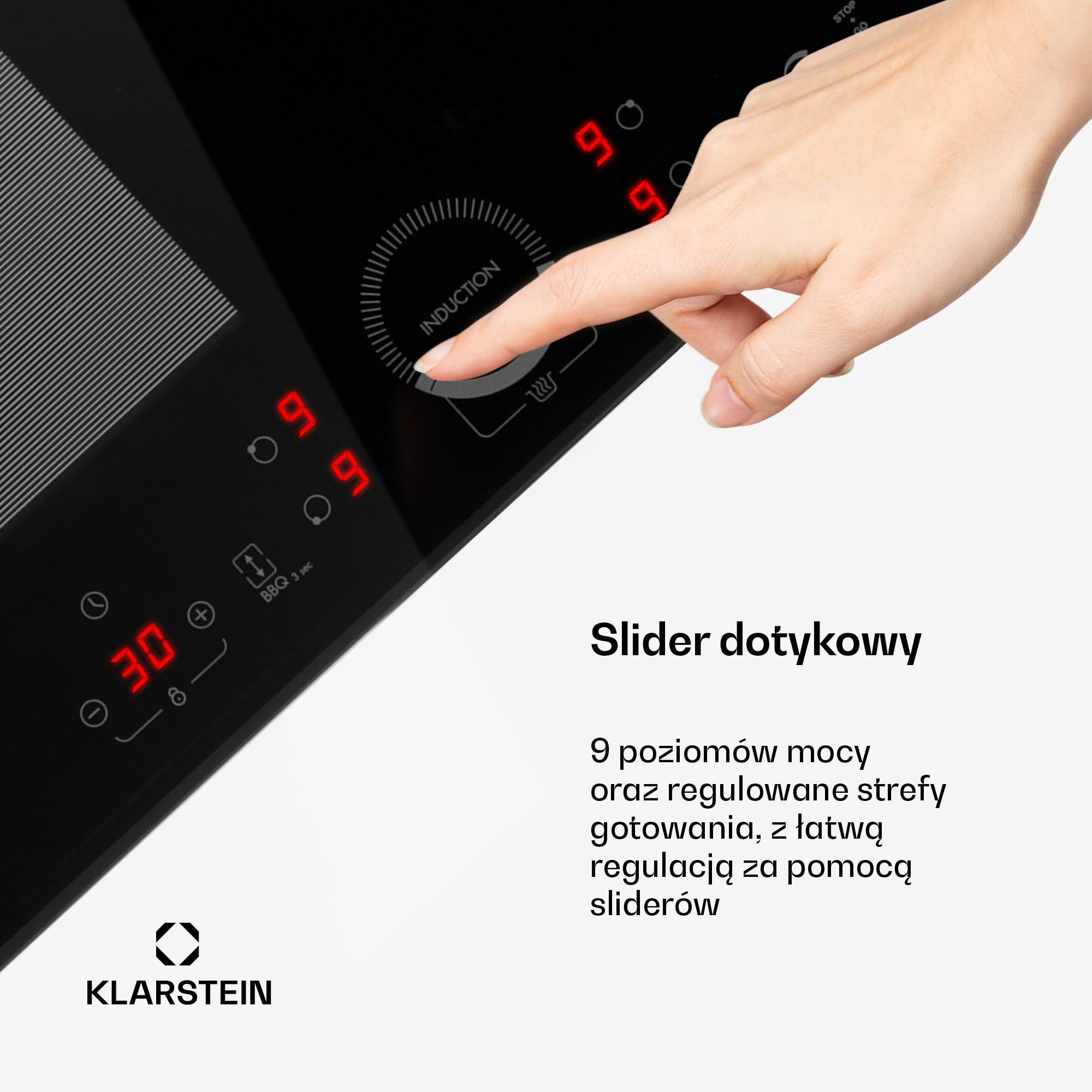Klarstein Delicatessa 60 Hybrid płyta indukcyjna - 60cm, 4-strefowa płyta do zabudowy, 7000W ThermoBoost, sterowanie dotykowe, timer i blokada rodzicielska, czarne szkło ceramiczne
