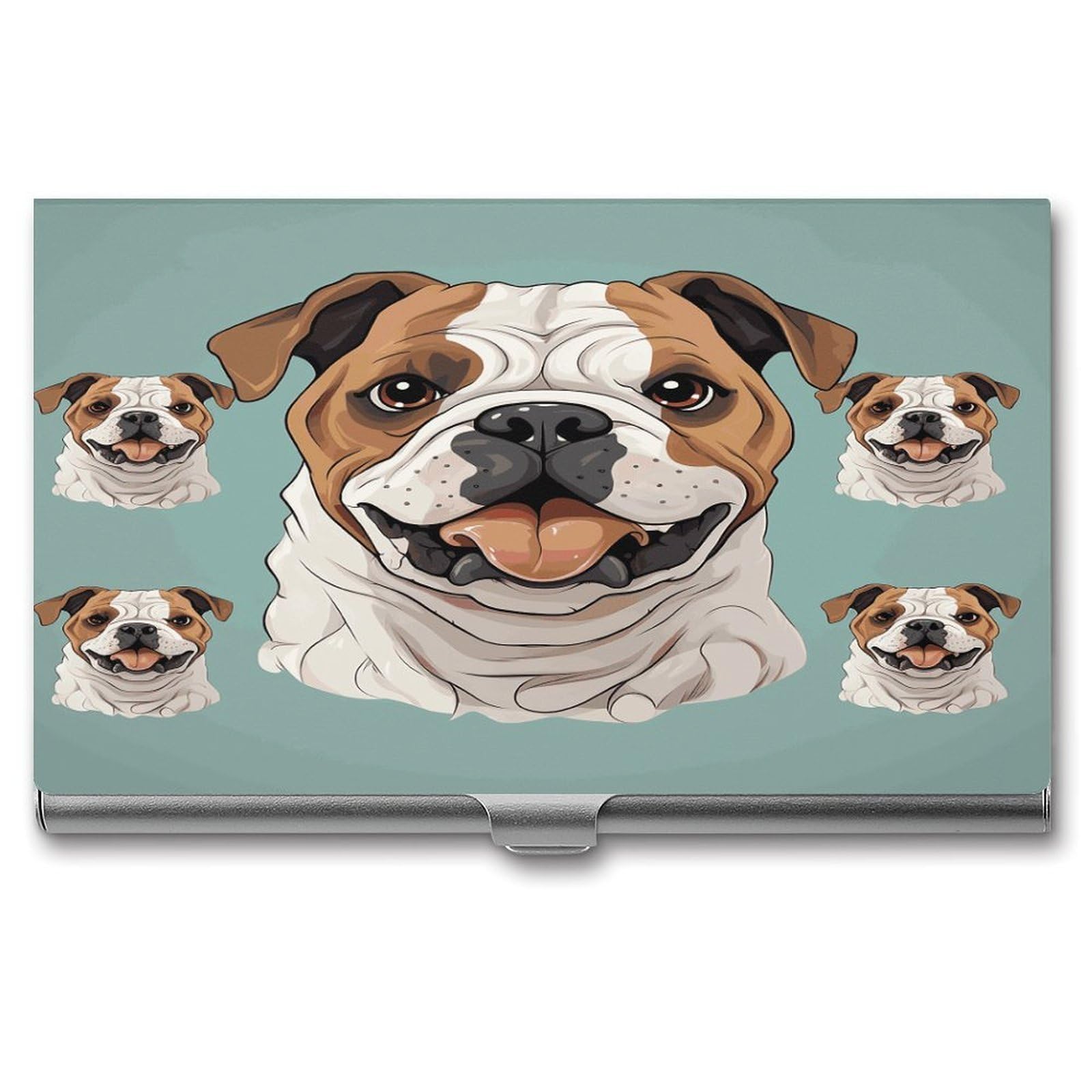 FekiLoot Funny English Bulldog Business Card Holder for Men Women Metal Slim Organizer Business Card Carrier Wallet Name Cards Holder Retro Slim Pocket Purse Small Portable Card Case