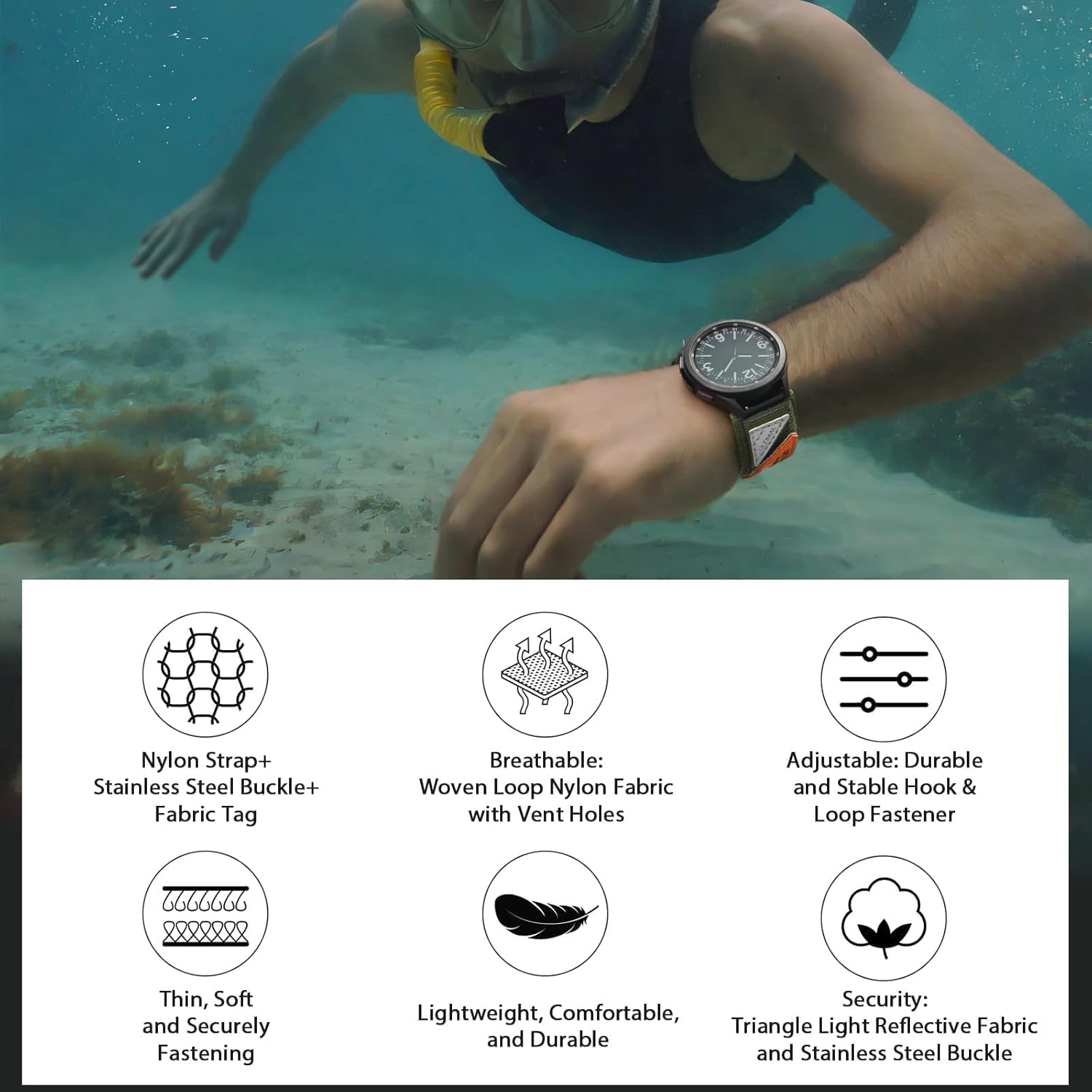 Compatible with Samsung Galaxy Watch 7 6 5 4 FE 40mm 44mm/6 Classic 43mm 47mm/5 Pro 45mm/4 Classic 42mm 46mm, 20mm Nylon Adjustable Sports Strap for Men Women (BLACK USA FLAG, L) - Image 9