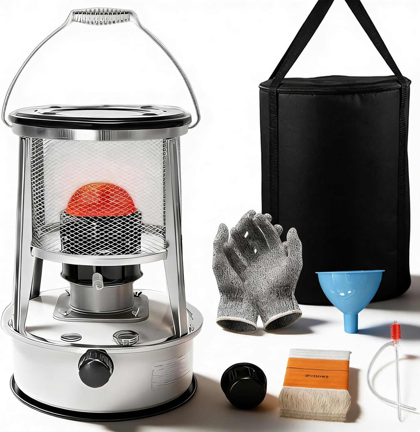 Indoor Heater Non Electric, 9000 BTU (Lasts 18 H) Kerosene Heater with Cooking Function, Portable Heater for Power Outage, Suitable for Heavy Snow, Garages, Homes, Emergency Use (White)