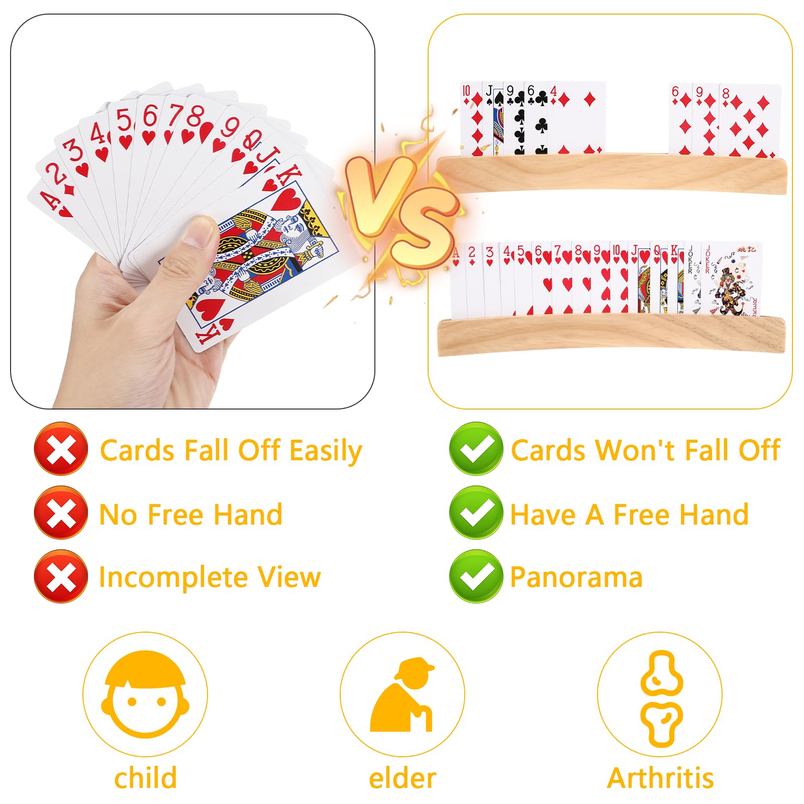 Portacarte Da Gioco In Legno – Set Da 2 – Per Adulti, Bambini, Anziani - 3