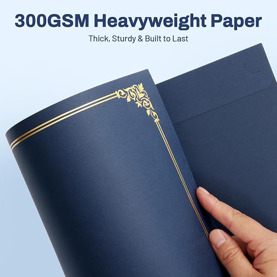 SUNEE Certificate Holders(Navy Blue, 50 Packs), Diploma Covers Gold Foil Border, for Letter Size 8.5x11 Certificates, Cardstock, Document Papers