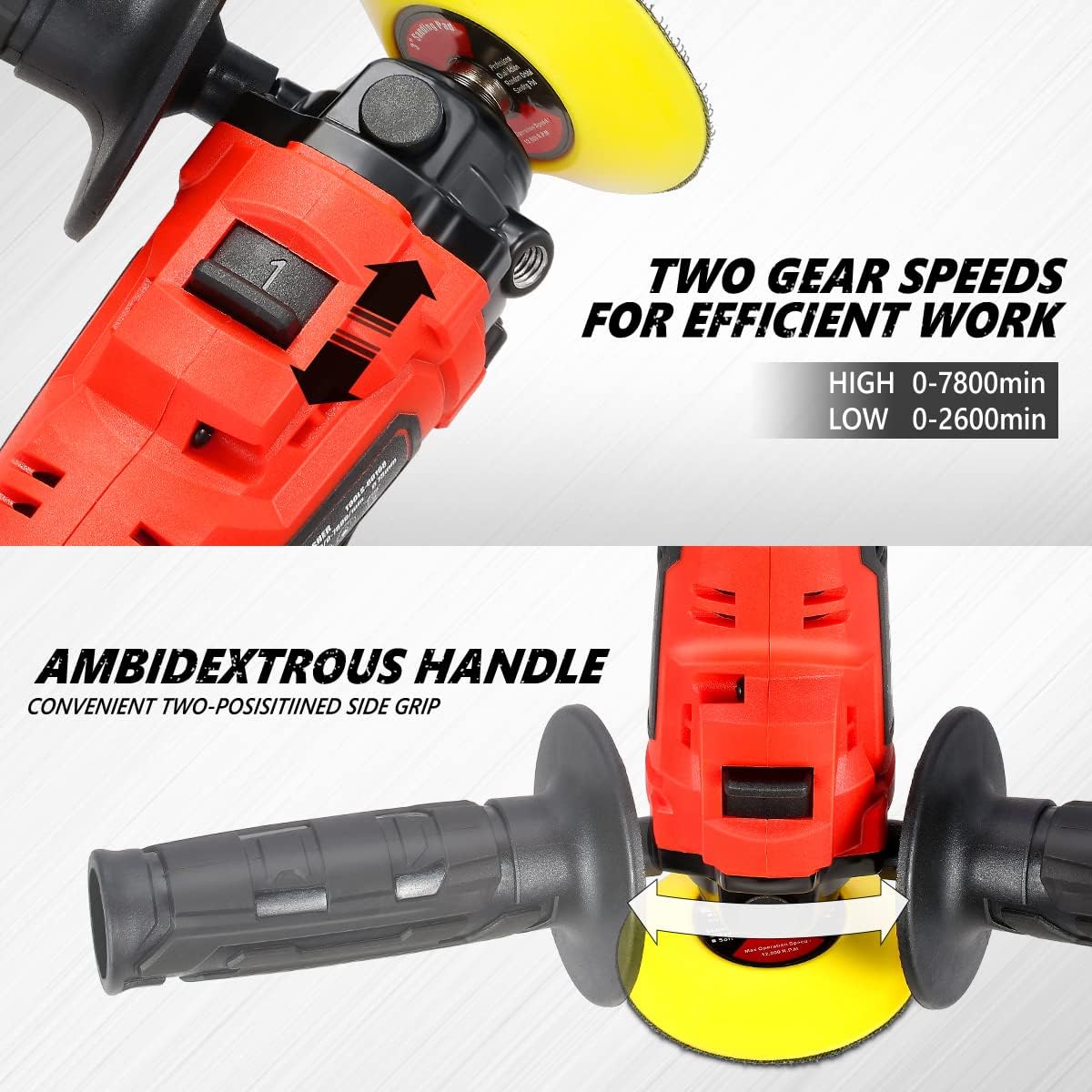 DNA MOTORING TOOLS-00168 12V Cordless Polisher Tool Set 2-Gear Speed for Car Detailing/Home Appliance Polishing, Red Color (Bare Tool)