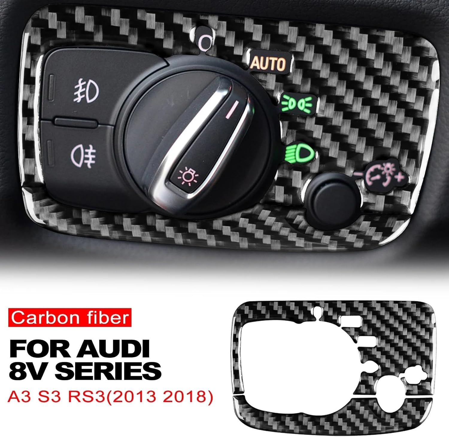Carbon Fiber Interior Car Headlight Switch Button Frame Sticker Cover Trim Decal for Audis A3 S3 RS3 8V 2014 2015 2016 2017 2018