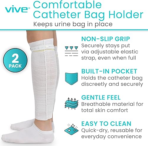 Miniatura 2 de Vive Soporte para bolsa de pierna de catéter para hombres y mujeres (paquete de 2)  Soporte y funda para bolsa de catéter de nefrostomía y Foley