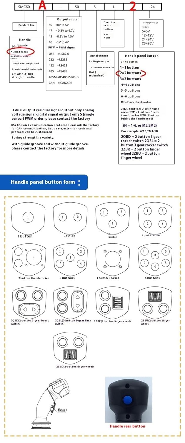 Hall Joystick 60A2 Handle Controller, Master Controller Aircraft Rocker Drone Ground Station Remote Control(12-28V output CAN)