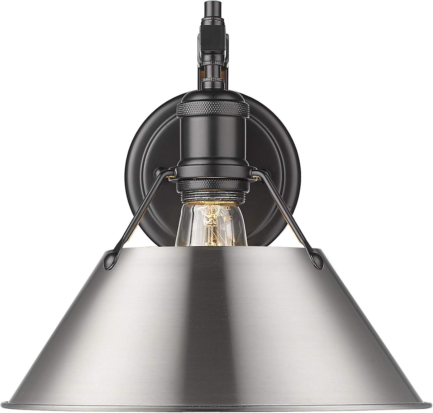 Golden Lighting 3306-1W BLK-RBZ Orwell Wall Sconce, Matte Black with Rubbed Bronze Shade