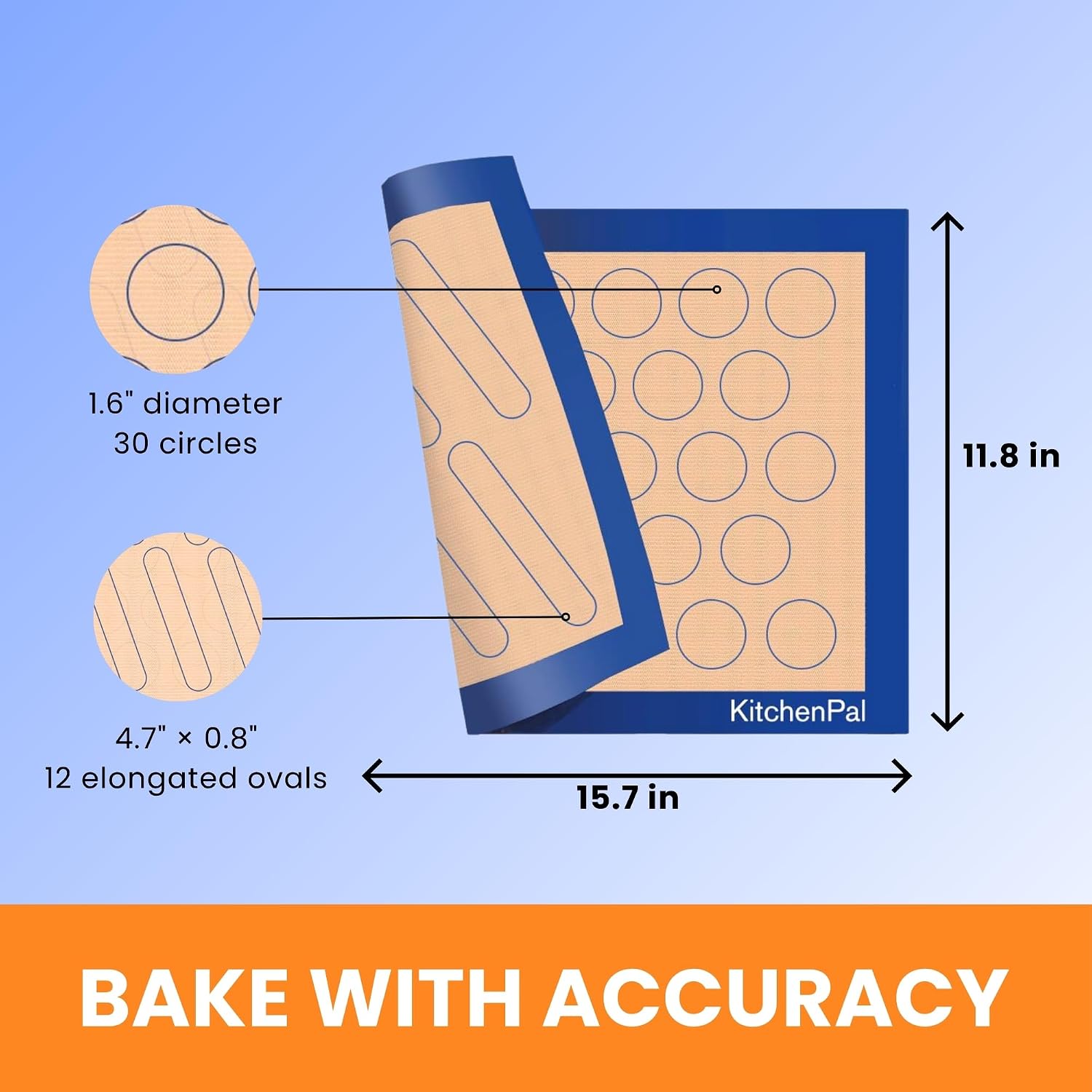 Extra-Thick Silicone Baking Mat – Two-Sided Pastry Sheet for Cookies, Macarons & Elciar, Food Grade, BPA Free, Reusable, Non-Stick, 11.8 x 15.7 Inch