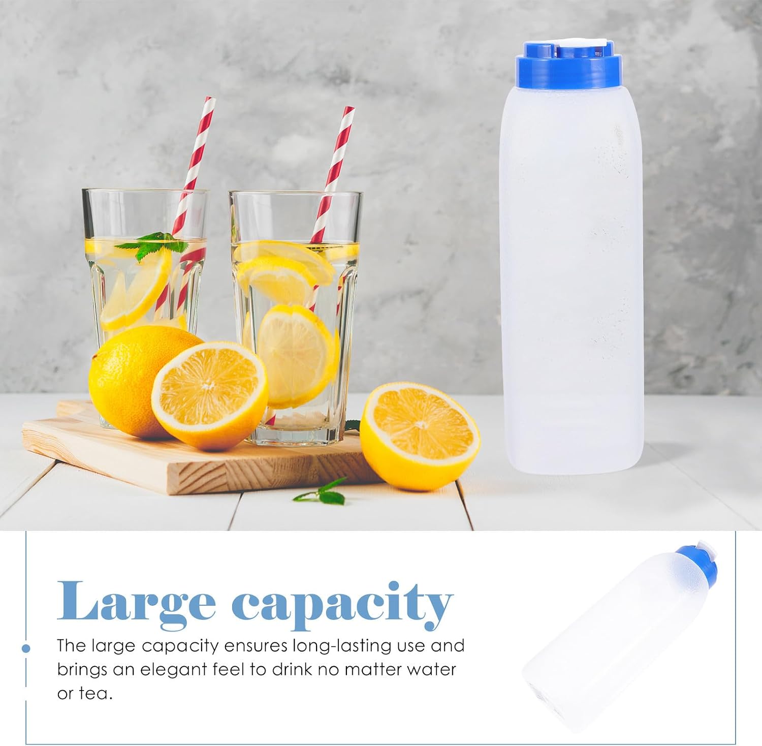 L Plastic Water Pitcher with Flip Lid, Wide Mouth and Handle