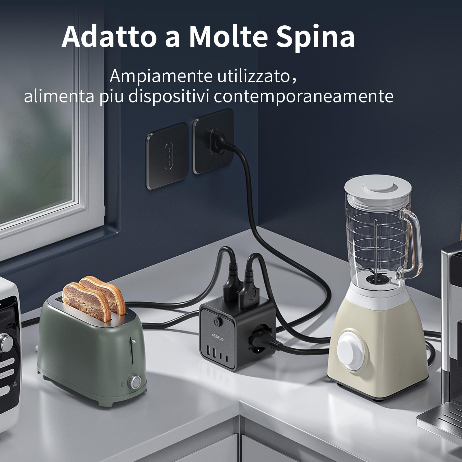 Ciabatta Elettrica Multipresa con 4 Prese Universali 10/16A ITA e Schuko, 2 M Prolunga Elettrica con 2 USB A+2 USB C,Presa Multipla Spina Piatta Salvaspazio con Interruttori per Casa, Ufficio Nero