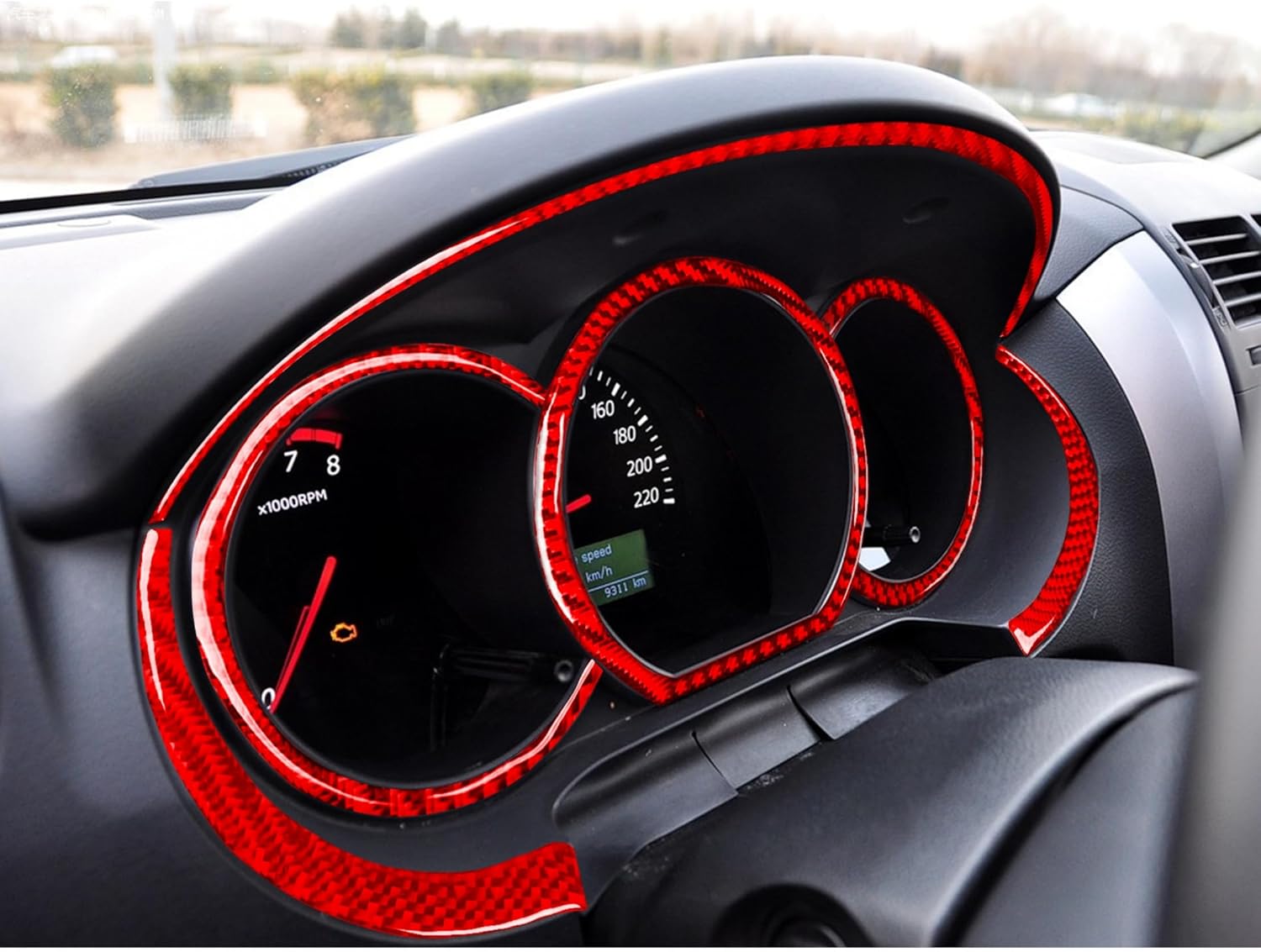 Carbon Fiber Frame Cover Trim Sticker Accessories Decoration Compatible with Suzuki Grand Vitara 2006-2013 (Red, Speedometer Tachometer Panel 18)