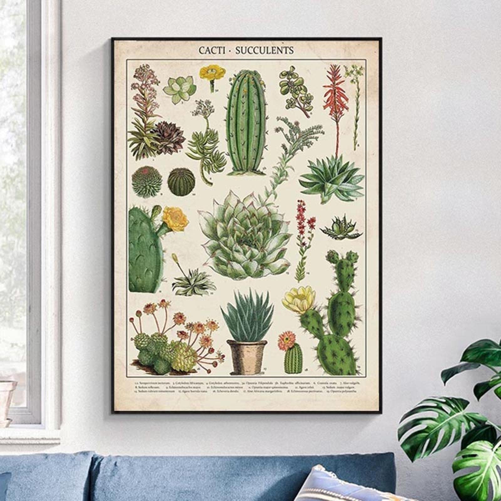 ボタナイズ バナケン　点描画　絵　ポスター　塊根植物　サボテン　数量限定 Amazon｜サボテン多肉植物現代植物花キャンバス絵画スカンジナビアの壁