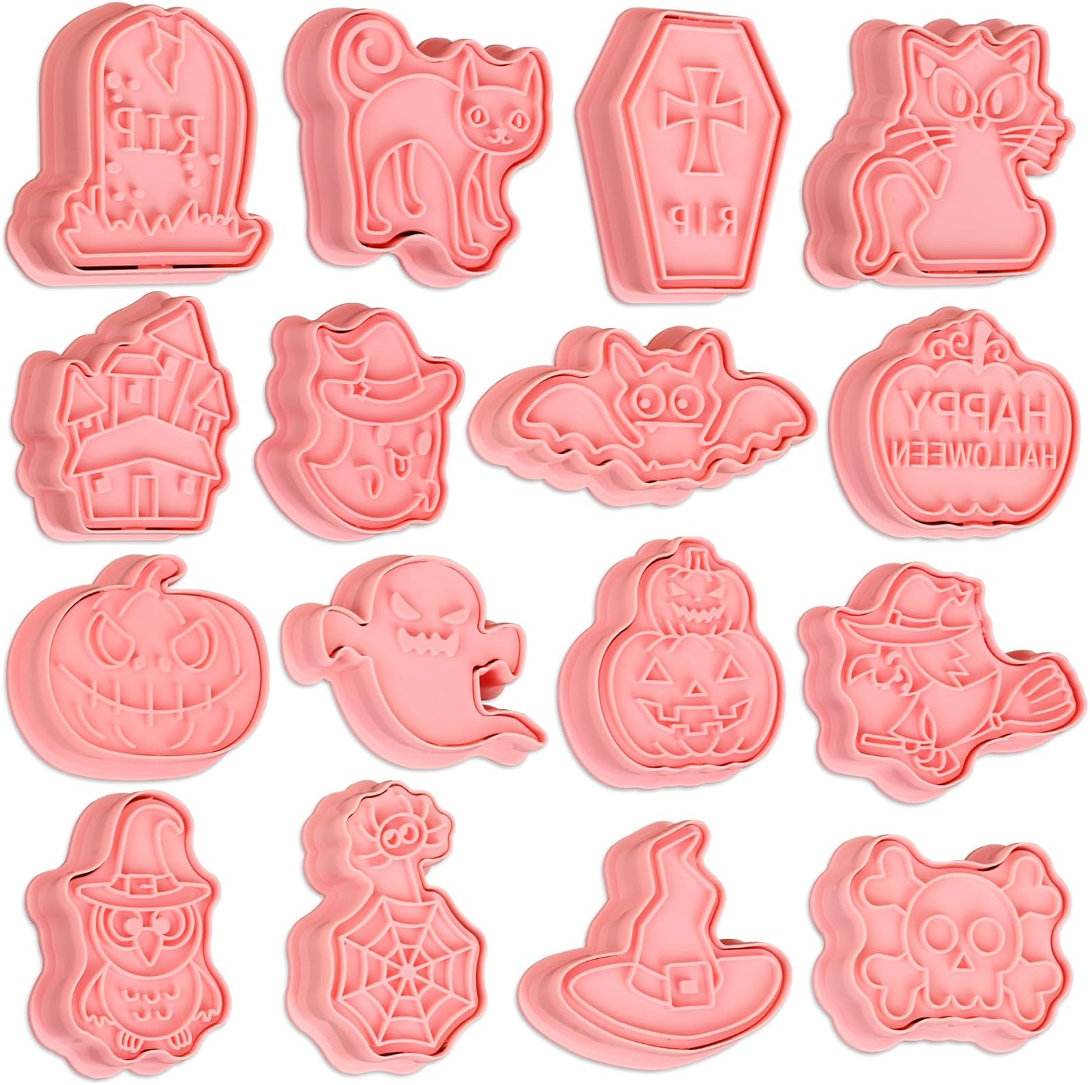 16 Pcs Halloween Cookie Cutters, 3D Cookie Cutter with Plunger Stamp, Hallowe...