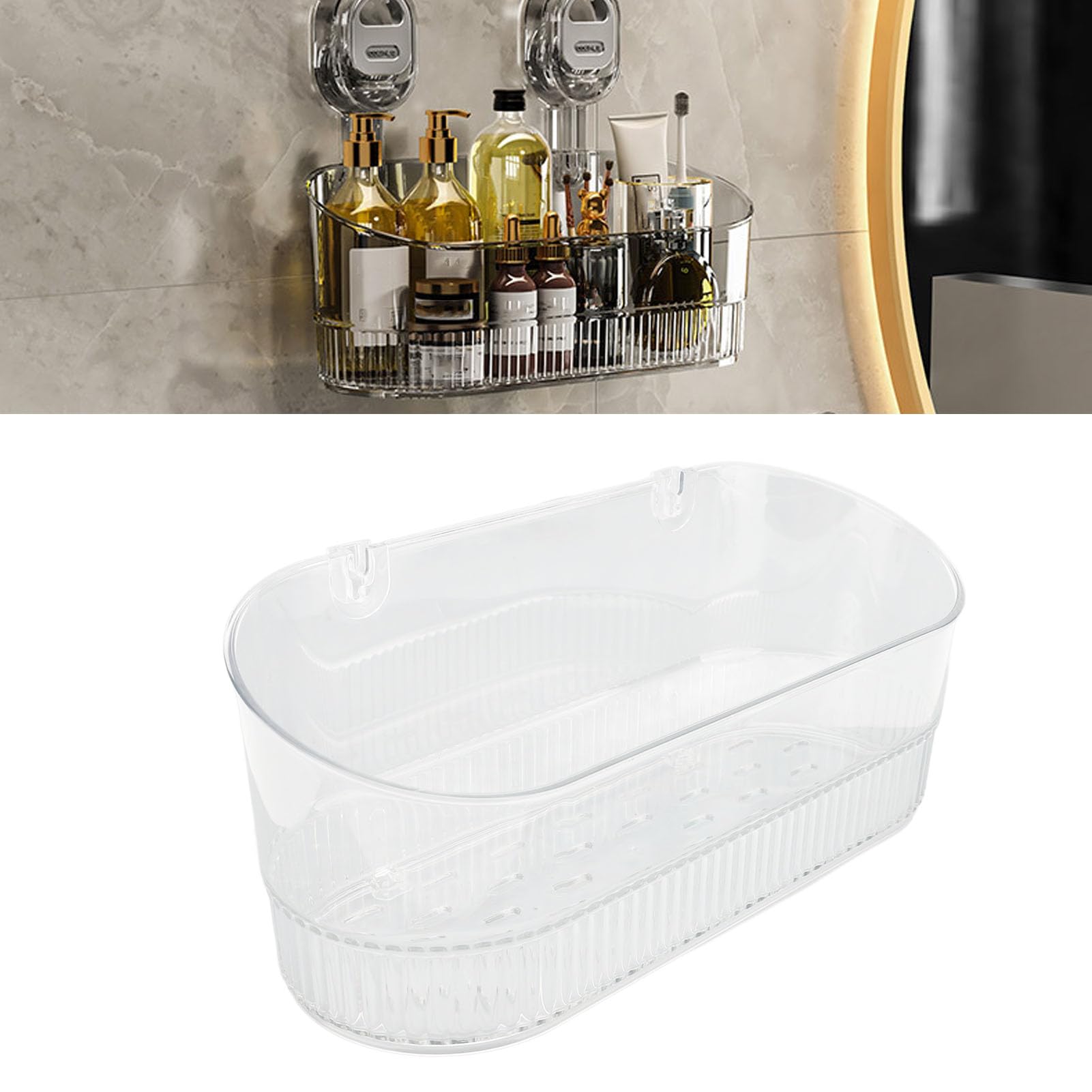 Bathroom Storage Holder White Wall Mounted Plastic Storage Box with 2 Suction Cup Removable Drain Shower Organizer Shower