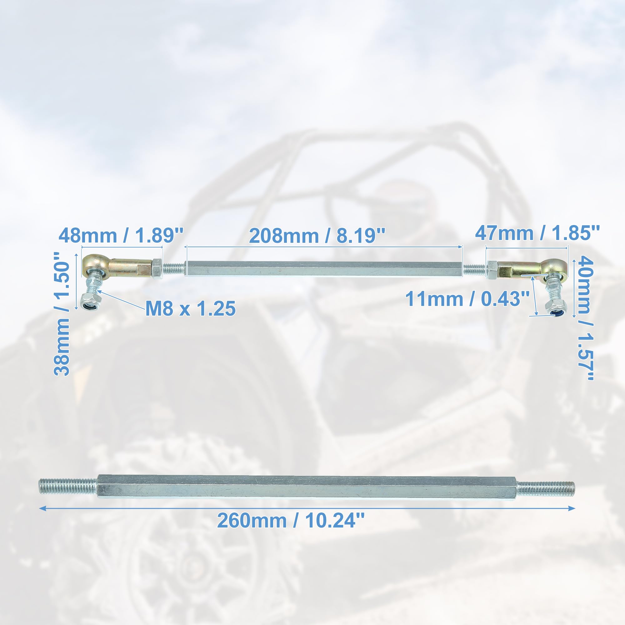 X AUTOHAUX 2Pcs M8 260mm Direction Attache Tige pour 50cc 70cc 90cc 110cc 125cc ATV