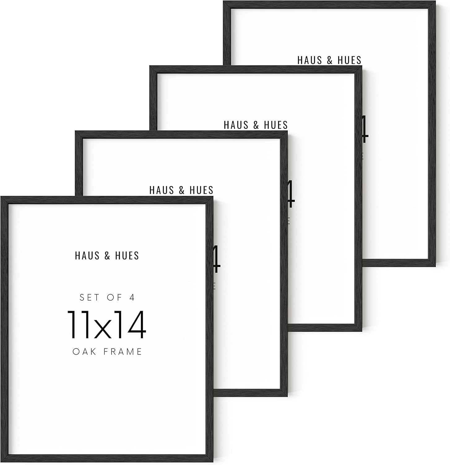 HAUS AND HUES 11x14 Black Oak Frame Set of 4 - Wooden Poster Holders, Rustic Wall Display