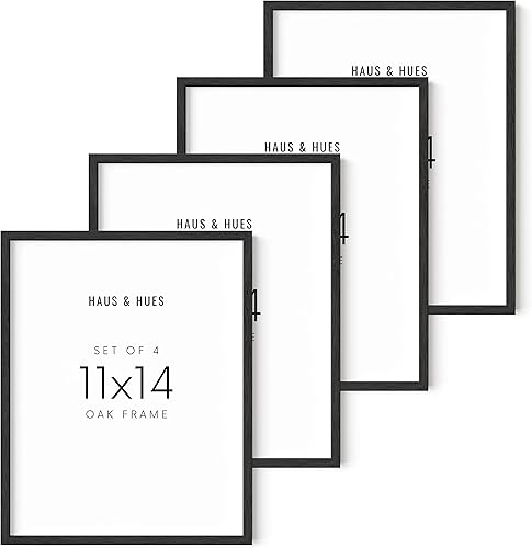 Haus and Hues Juego de 4 marcos de madera de roble negro de 11 x 14 pulgadas, marco para arte de pared, marco para póster, marco de póster de 11 x