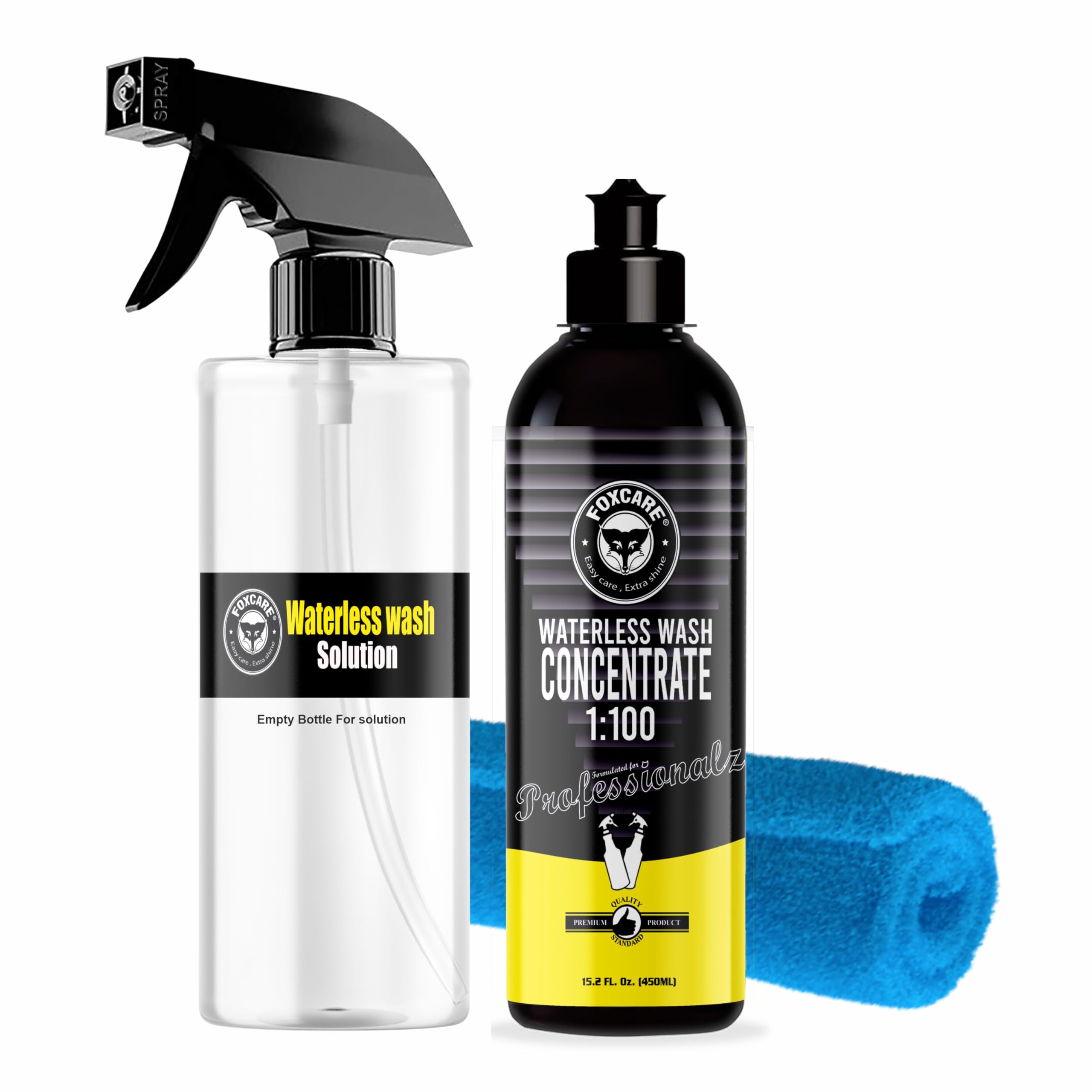 Foxcare Waterless car wash kit car cleaning spray 100x concentrate | 100 times dilutable with empty spray bottle microfiber cleaning cloth | car washing without water- 450ml-image-8