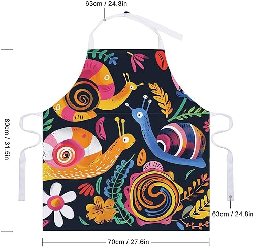 Miniatura 2 de MUSM Apron for Adults - 27.6 X 31.5 Inch, Heavy-Duty Polyester Aprons with Two Large Pockets, Waterproof Snail And Flower Kitchen Apron for Cooking,