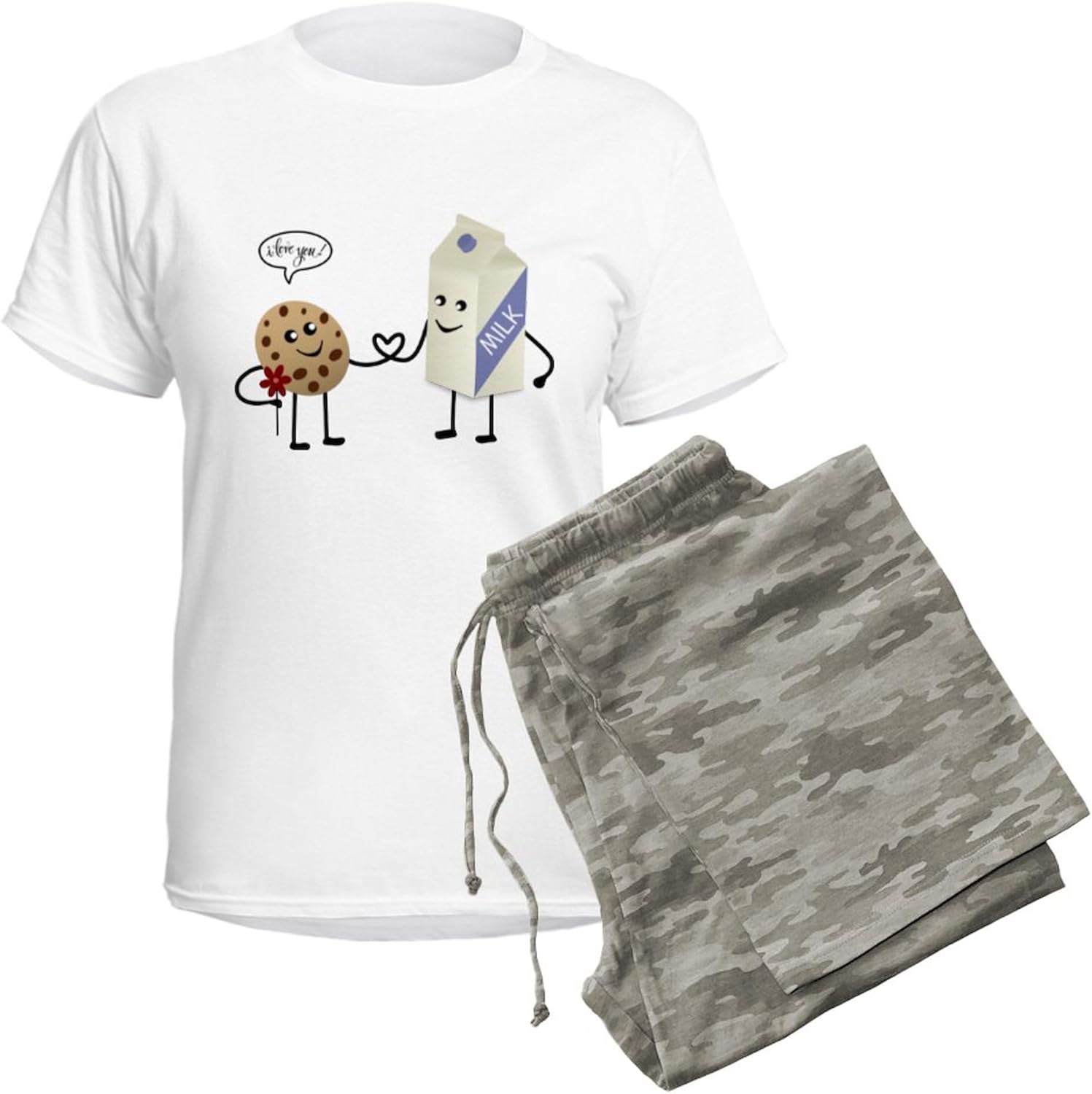 CafePress Cute Couple Showing Love Women's Light Pajamas Women's Novelty Cotton Pajama Set, Comfortable PJ Sleepwear