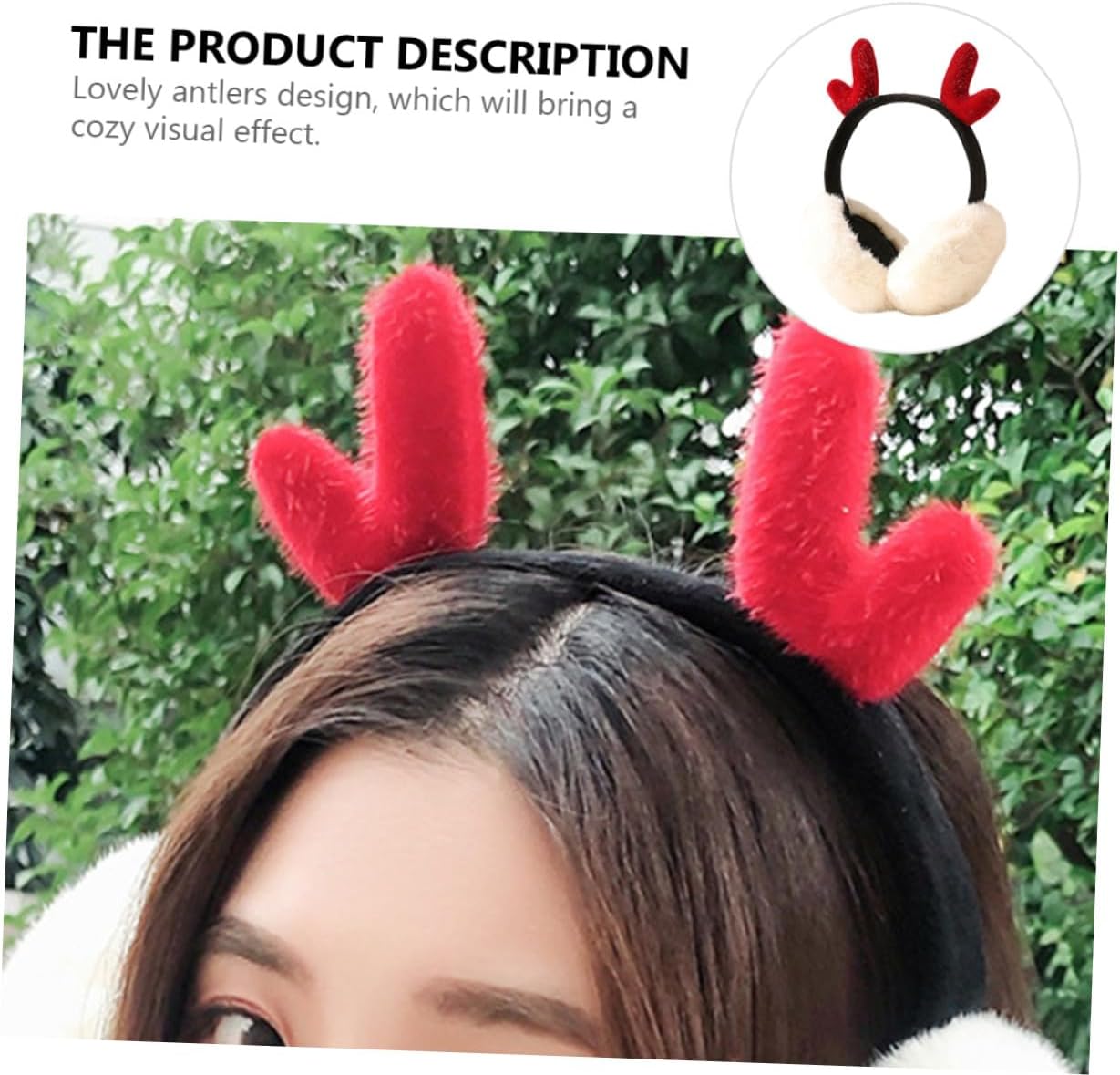 Plush Antlers Earmuffs Women’s Ear Warmers Foldable Winter Accessories White with Red Antlers Christmas Ear Covers