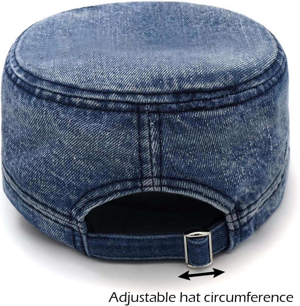 Cadet Army Cap Denim Military Caps Flat Top Hats for Men Women