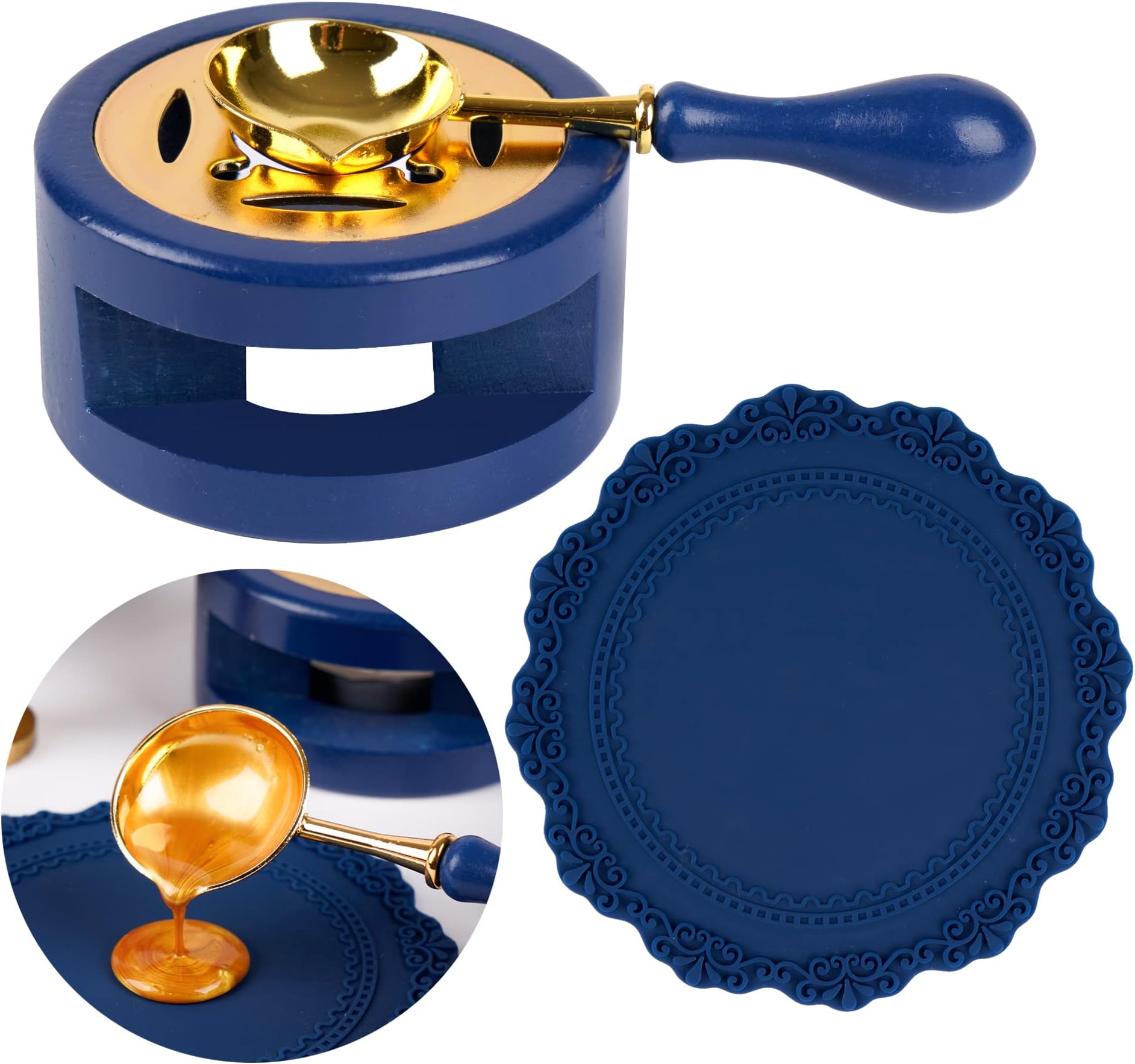 Wax Seal Kit With Furnace, Spoon, and Silicone Pad for Melting Beads or Sealing Sticks, Blue