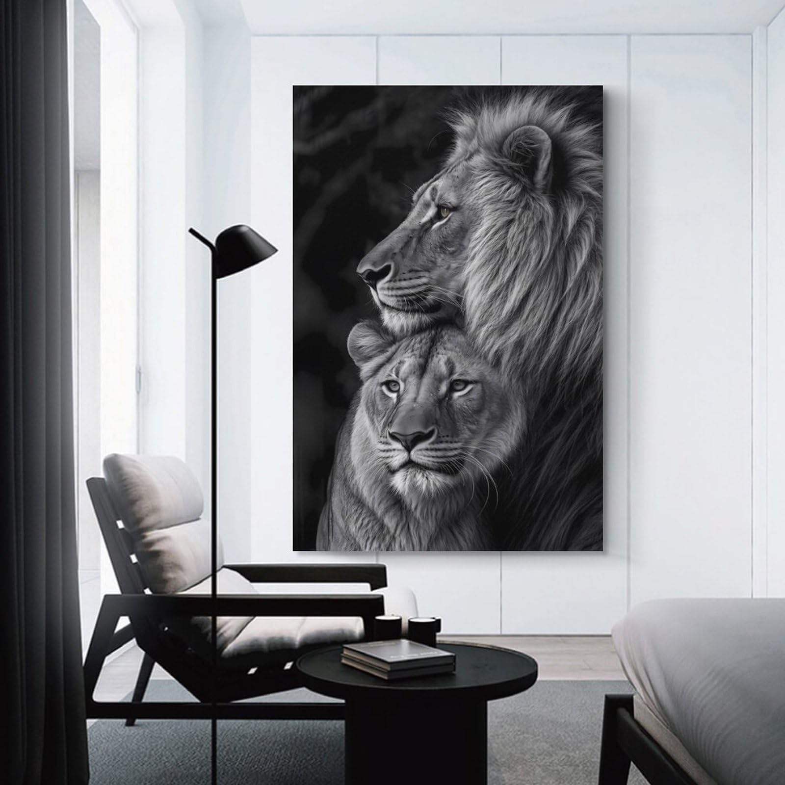 Junmoney Lion Family Portrait Canvas Wall Art 16x24inch(40x60cm), for Wall Displays, Bedrooms Or Room Updates, Ideal for Building A Coordinated Art Wall