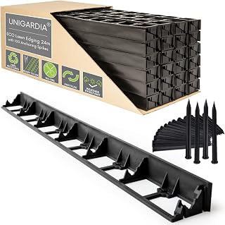 Flexible Lawn Edging 24 m - Invisible Plastic Garden Edge with 100 Securing Pegs - Easy to Use, Weather Resistant - Grass, Flowerbed & Path Border Edging, Height 55 mm, Black